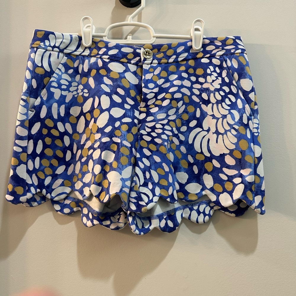 Lilly Pulitzer Blue, White, and Gold High Waist Shorts